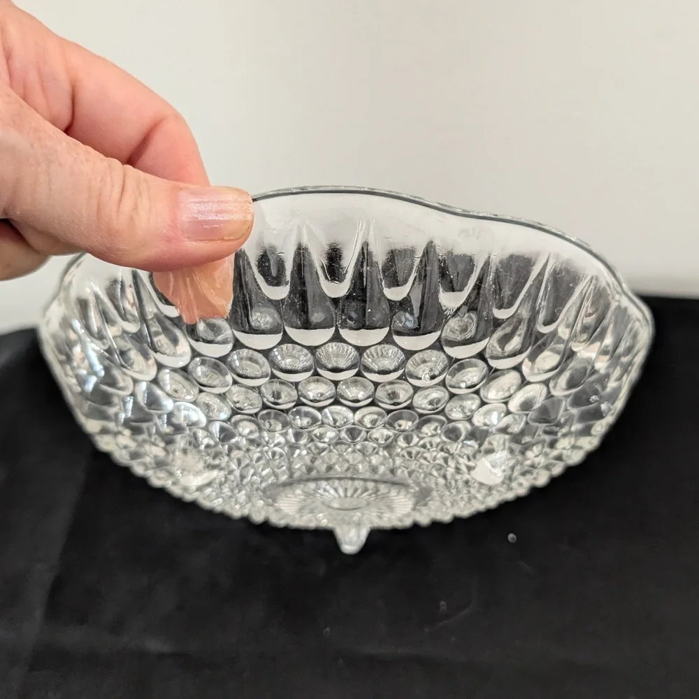 Vintage Clear Glass Small Footed Candy Dish Bowl Hobnail Scalloped 6.25